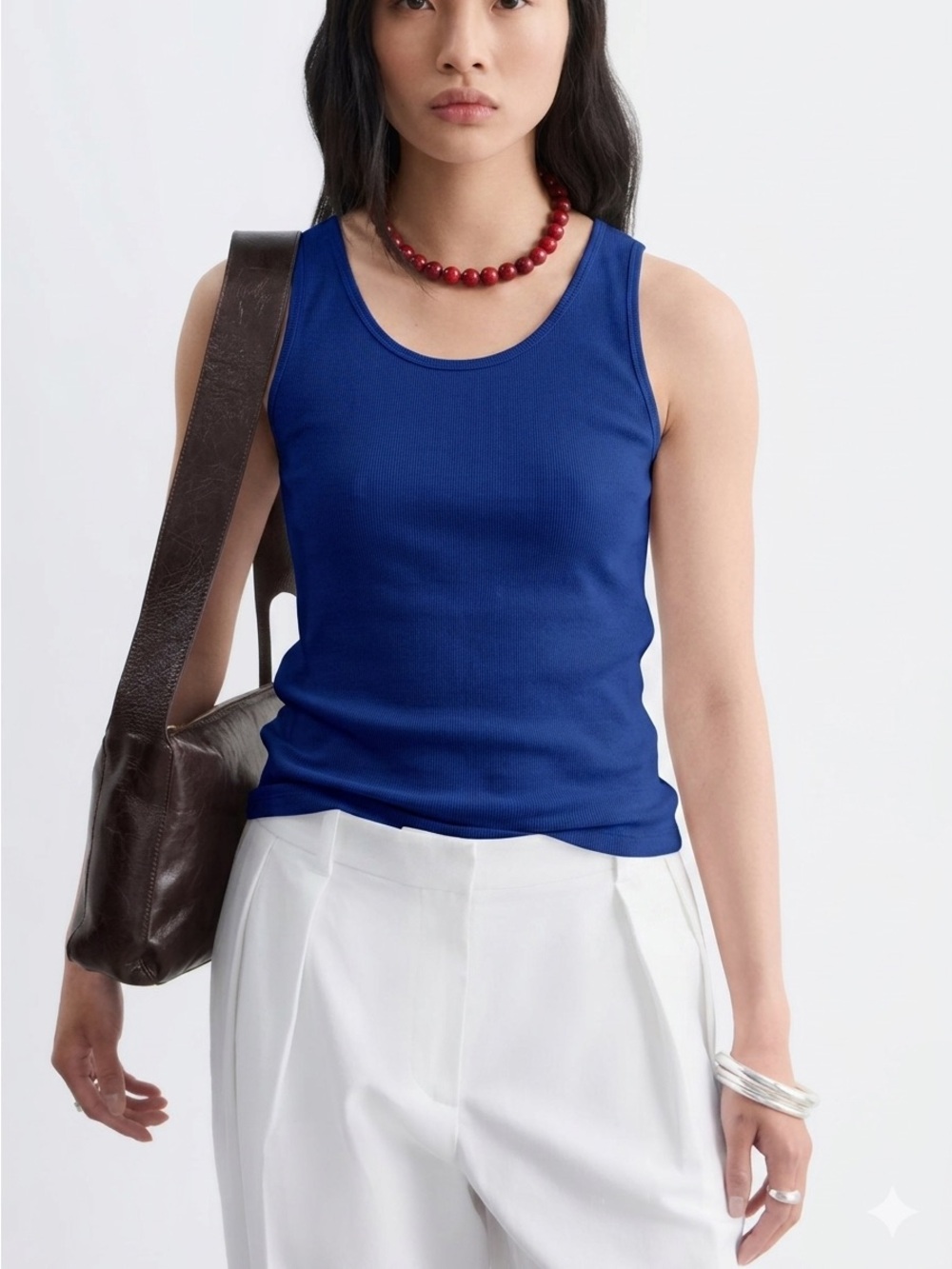 & Other Stories Blue Ribbed High-Neck Tank Top Size M (Like New)